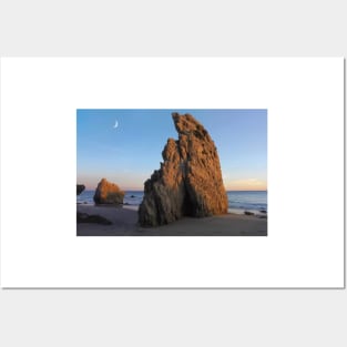 Crescent Moon Over El Matador Beach Posters and Art